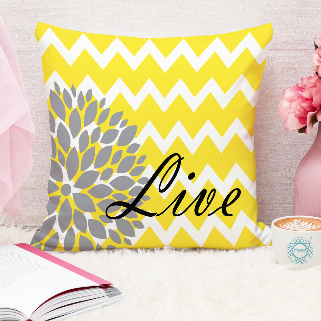 Yellow Bird Floral Printed Canvas Cotton Cushion Covers, Set of 5