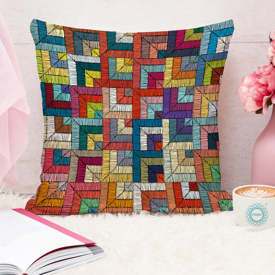 Abstract Printed Cotton Canvas Cushion Covers, Set of 5
