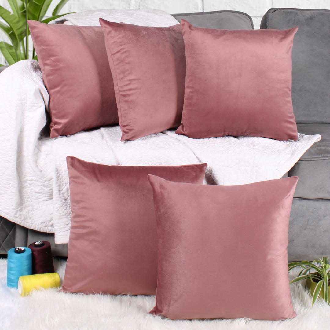Soft Luxurious Velvet Cushion Covers Set of 5, Peach