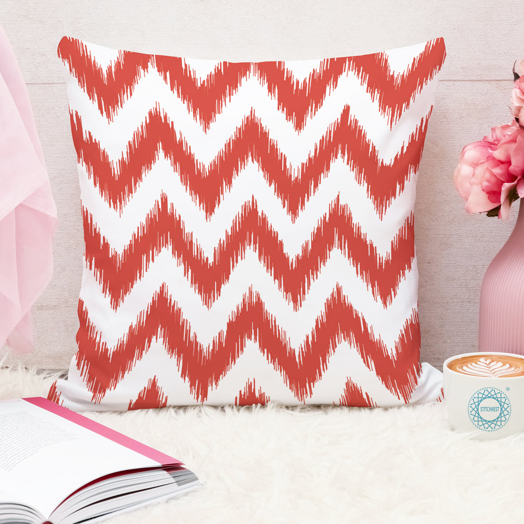 Red Geometrical Ikat Ethnic Printed Canvas Cotton Cushion Covers, Set of 5