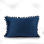 Load image into Gallery viewer, Both Side with PomPom Quilted Velvet Rectangular Cushion Cover (Set of 2), Blue