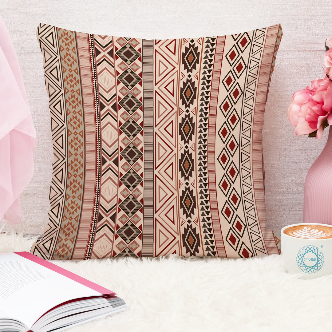 Ethnic Geometrical Printed Canvas Cotton Cushion Covers, Set of 5