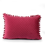 Load image into Gallery viewer, Both Side with PomPom Quilted Velvet Rectangular Cushion Cover (Set of 2), Maroon