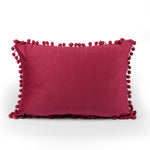 Load image into Gallery viewer, Velvet Cushion Covers Adorned With Pom Poms Rectangular Set of 2 ,Maroon