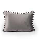 Load image into Gallery viewer, Velvet Cushion Covers Adorned With Pom Poms Rectangular Set of 2 ,Grey