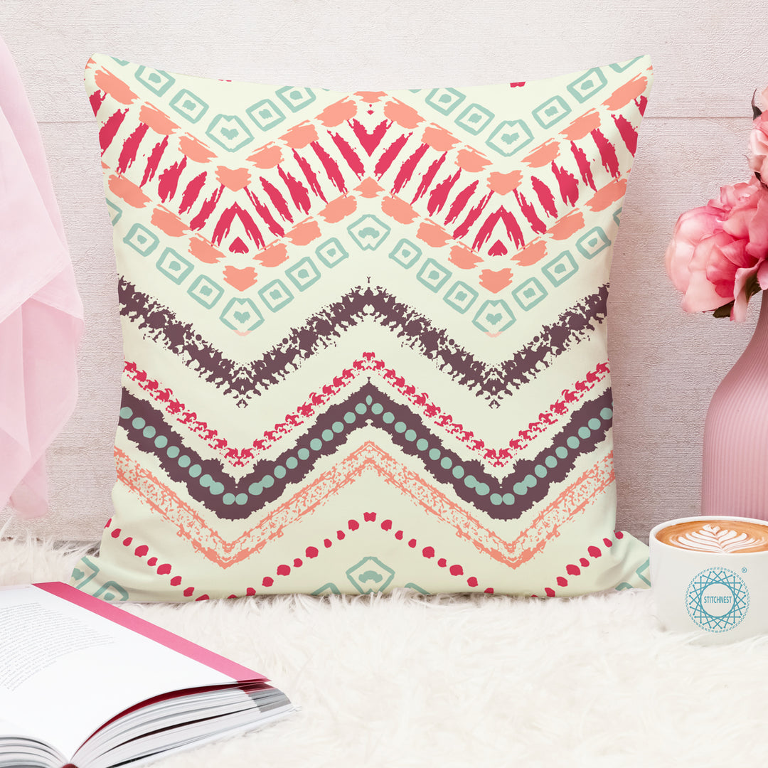 Yellow Geometrical Printed Canvas Cotton Cushion Covers, Set of 2