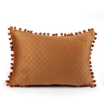 Load image into Gallery viewer, Both Side with PomPom Quilted Velvet Rectangular Cushion Cover (Set of 2), Brown