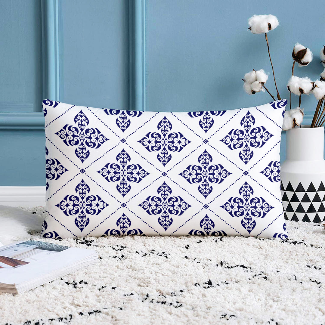 Ethnic Persian Art Box Printed Canvas Cotton Rectangular Cushion Covers, Set of 2 (12 x 18 Inches)
