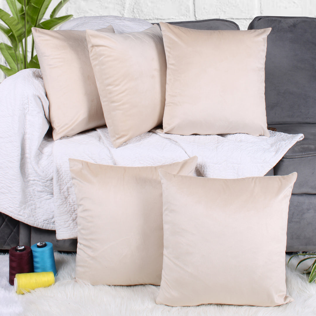 Soft Luxurious Velvet Cushion Covers Set of 5, Beige