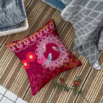 Load image into Gallery viewer, Pink Floral Bird Printed Canvas Cotton Cushion Covers, Set of 2