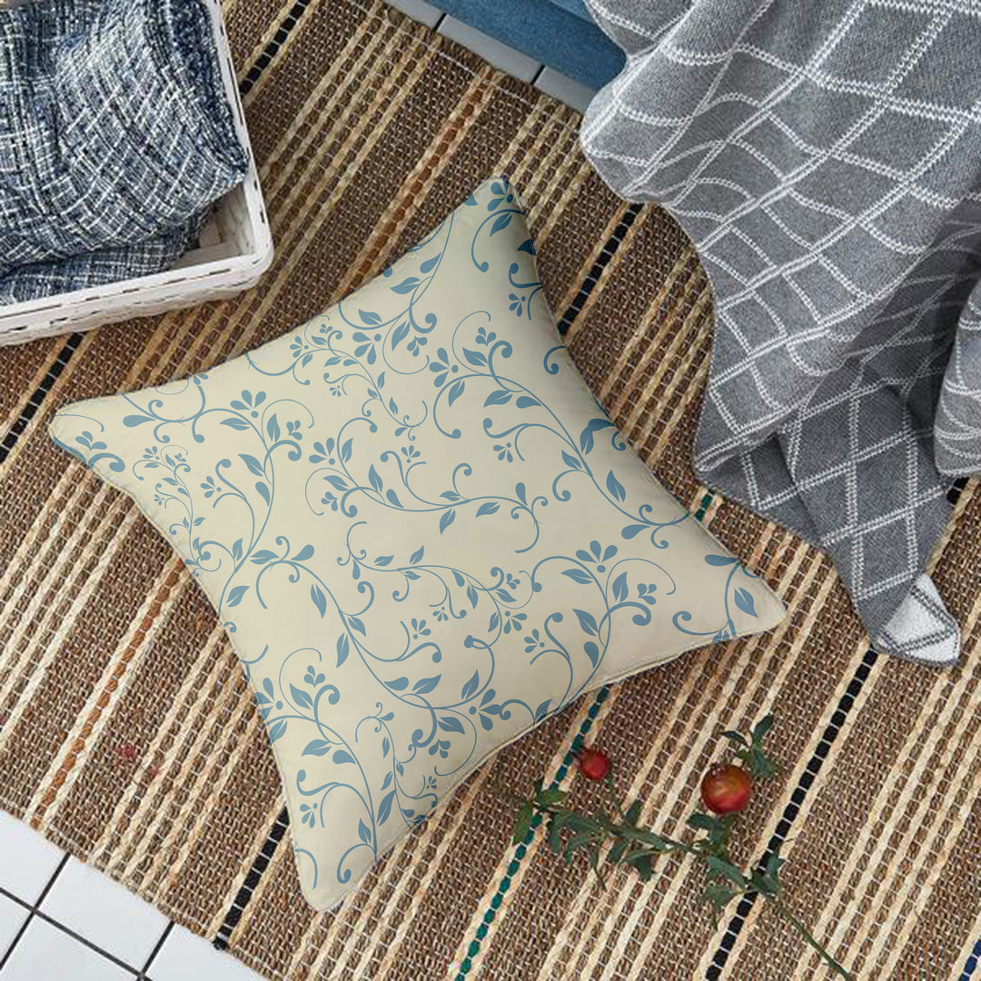Teal Printed Canvas Cotton Cushion Covers, Combo Set of 2 (24 x 24 Inches)