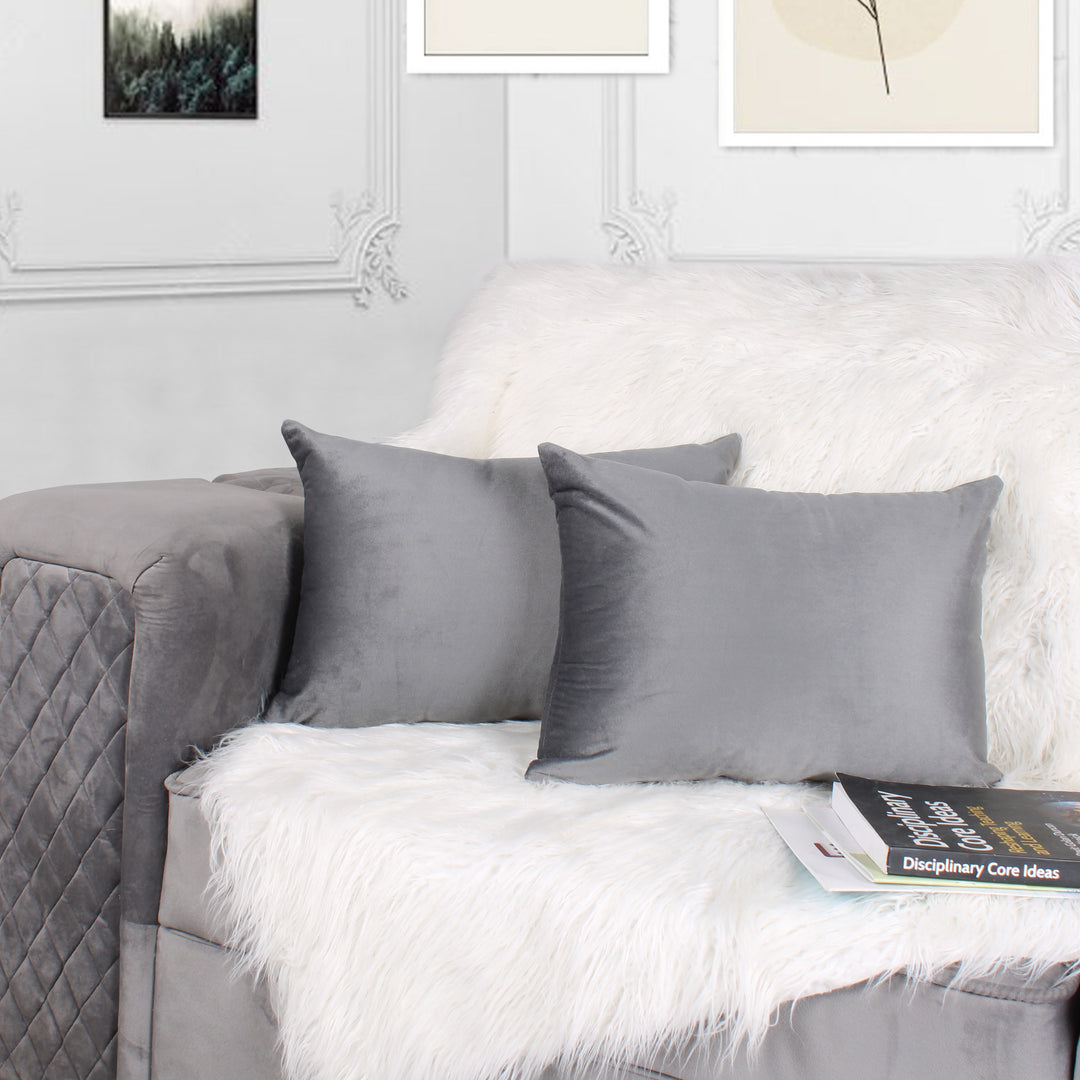 Soft Luxurious Velvet Cushion Covers Rectangular Set of 2 ,Grey