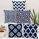 Load image into Gallery viewer, Ikat Blue Geometric Printed Cotton Canvas Cushion Cover Pack of 5