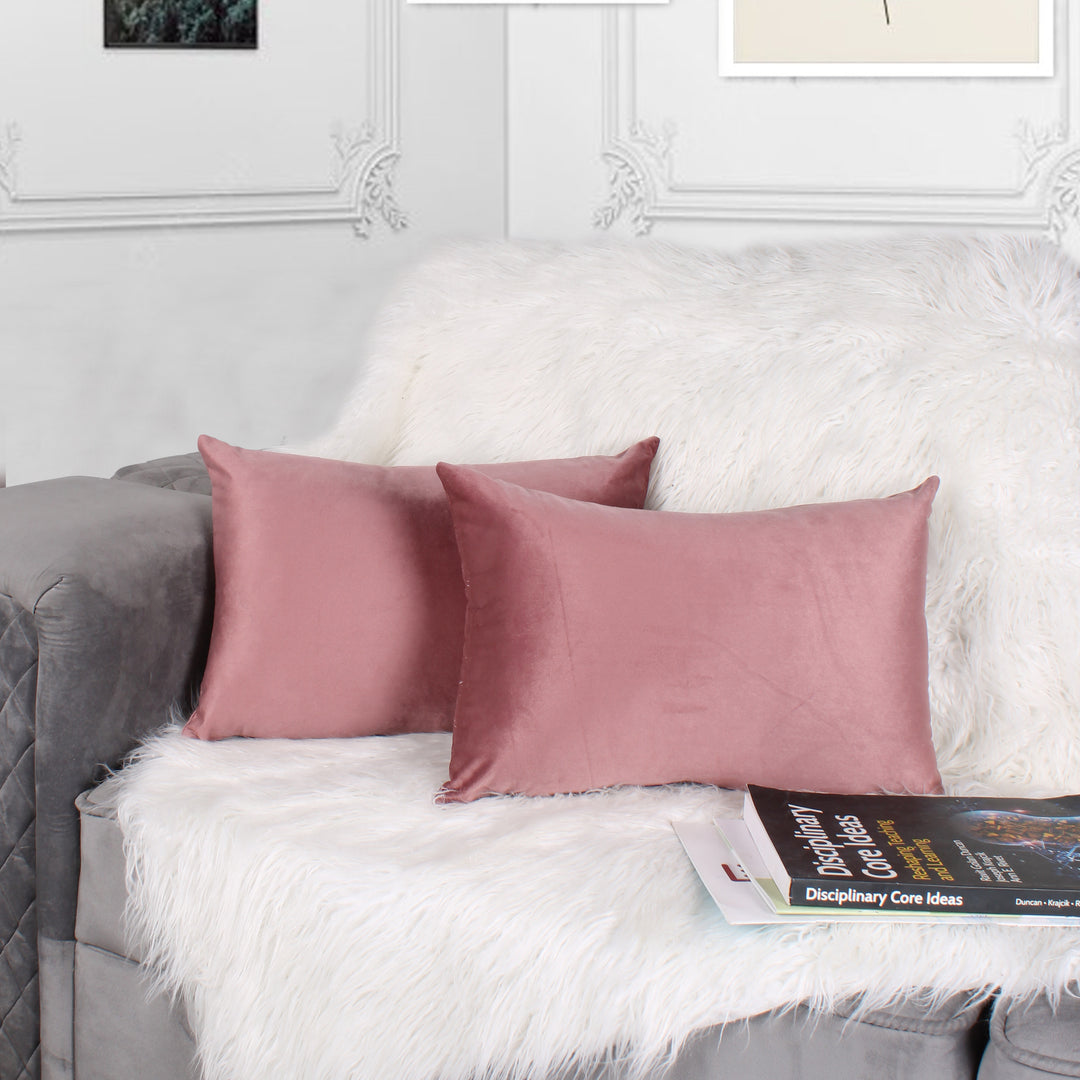 Soft Luxurious Velvet Cushion Covers Rectangular Set of 2 ,Peach
