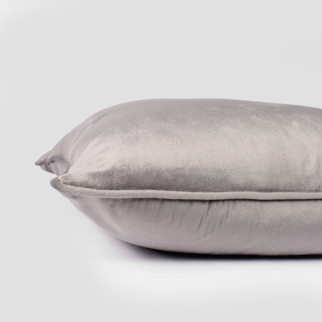 Velvet Cushion Cover With Piping - Perfect for Home Décor Rectangular (Set of 2), Grey