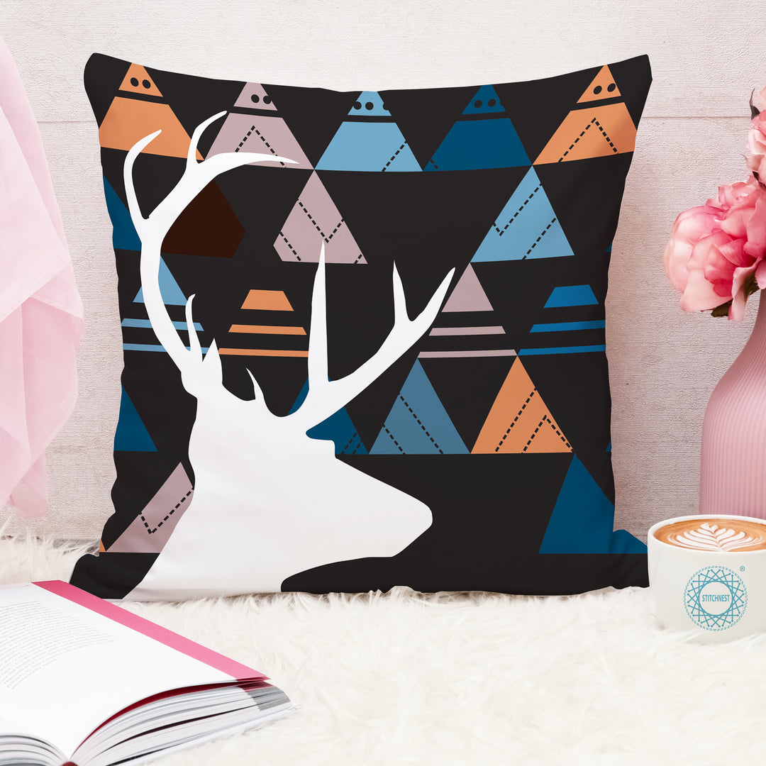 Geometrical Multi color Printed Canvas Cotton Cushion Covers, Set of 2 (24 x 24 Inches)