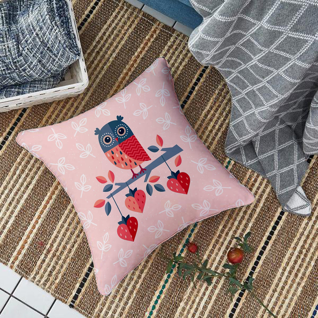 Owl Printed Cotton Canvas Cushion Cover, Pack of 5