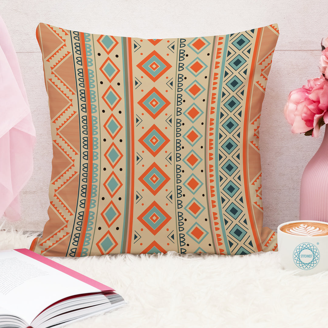 Ethnic Geometrical Printed Canvas Cotton Cushion Covers, Set of 2