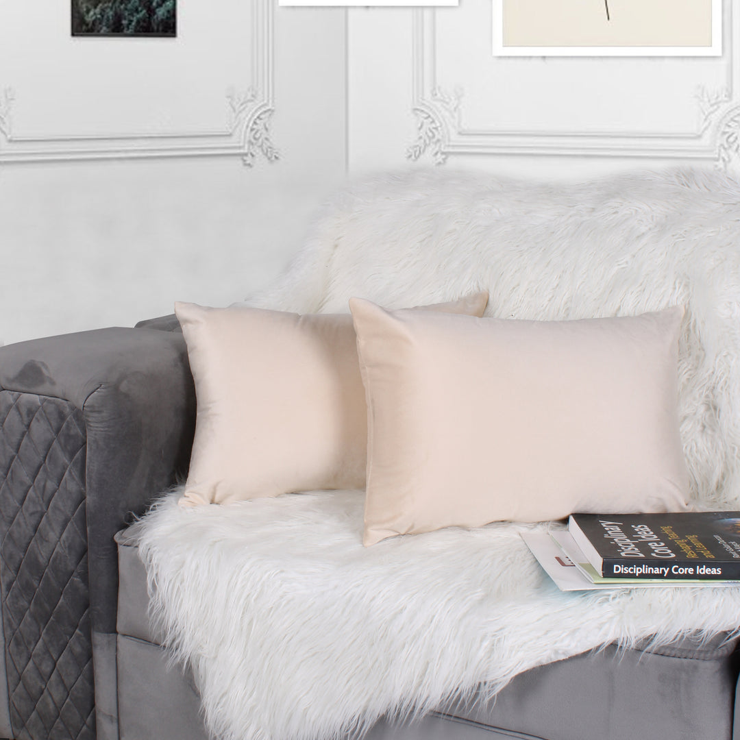 Soft Luxurious Velvet Cushion Covers Rectangular Set of 2 ,Beige