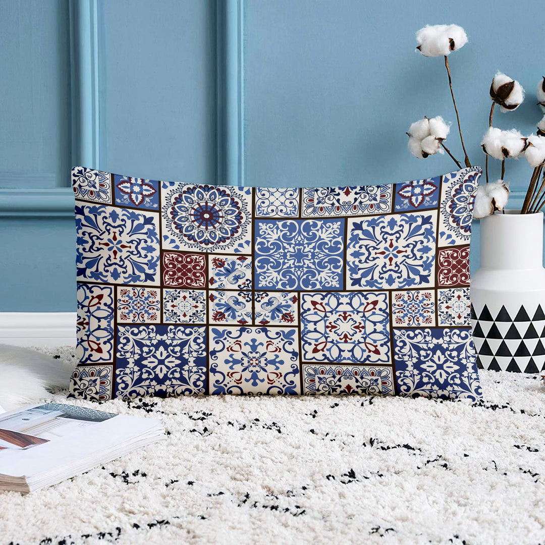 Ethnic Persian Art Box Printed Canvas Cotton Rectangular Cushion Covers, Set of 2 (12 x 18 Inches)