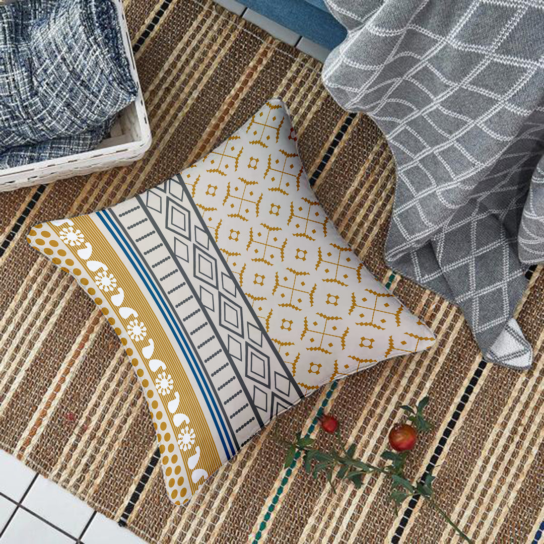 Geometrical Printed Canvas Cotton Cushion Covers, Set of 5