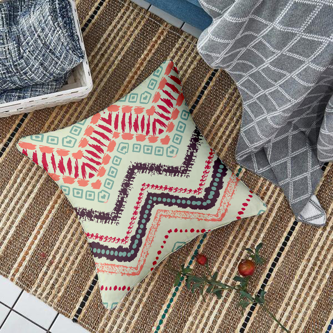 Yellow Geometrical Printed Canvas Cotton Cushion Covers, Set of 5