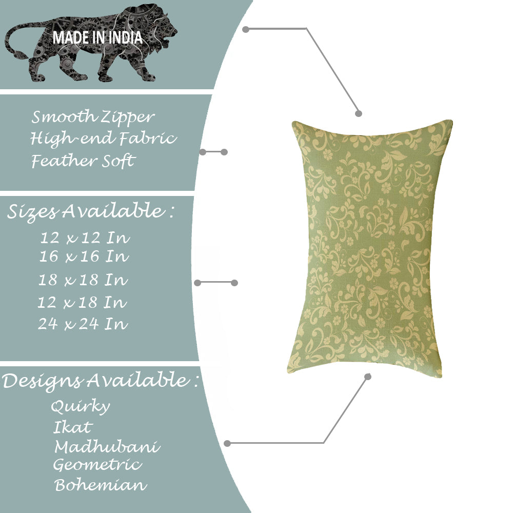 Floral Printed Canvas Cotton Rectangular Cushion Covers, Set of 2