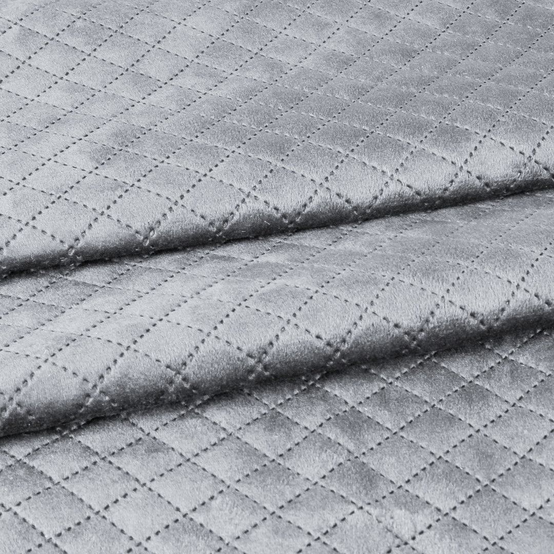 Both Side with PomPom Quilted Velvet Cushion Cover (Set of 2), Grey