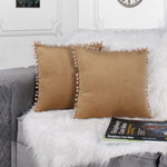Load image into Gallery viewer, Velvet Cushion Covers Adorned With Pom Poms Set of 2, Brown