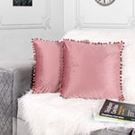 Load image into Gallery viewer, Velvet Cushion Covers Adorned With Pom Poms Set of 2, Peach