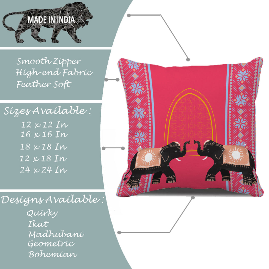 Elephant Printed Cotton Canvas Cushion Covers, Set of 5