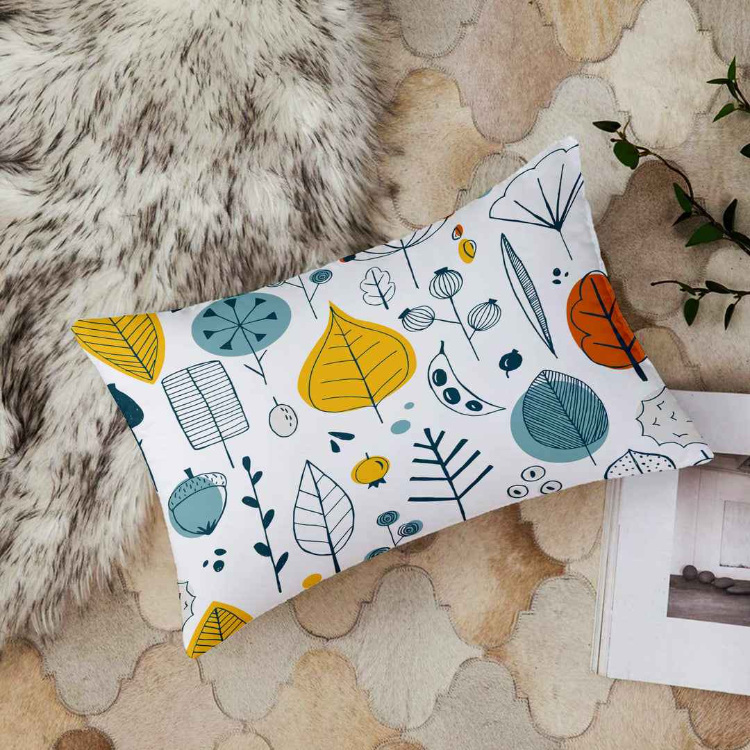 Multi-Color Leaf Printed Canvas Cotton Rectangular Cushion Covers, Set of 2