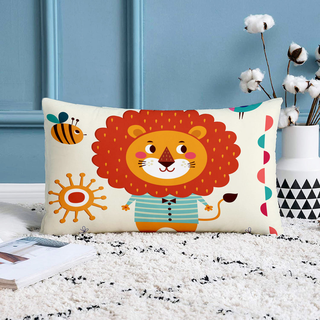 Animal Printed Rectangular Cotton Canvas Decorative Cushion Cover , Set of 2