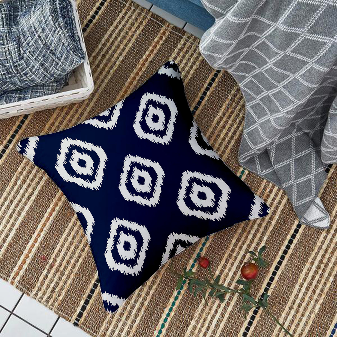 Ikat Blue Geometric Printed Cotton Canvas Cushion Cover Pack of 2 ( 24 x 24 Inches )