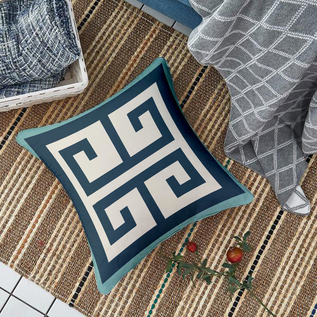 Geometrical Printed Canvas Cotton Cushion Covers, Set of 5 (12 x 12 Inches)