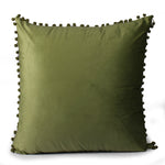 Load image into Gallery viewer, Velvet Cushion Covers Adorned With Pom Poms Set of 2, Mehndi
