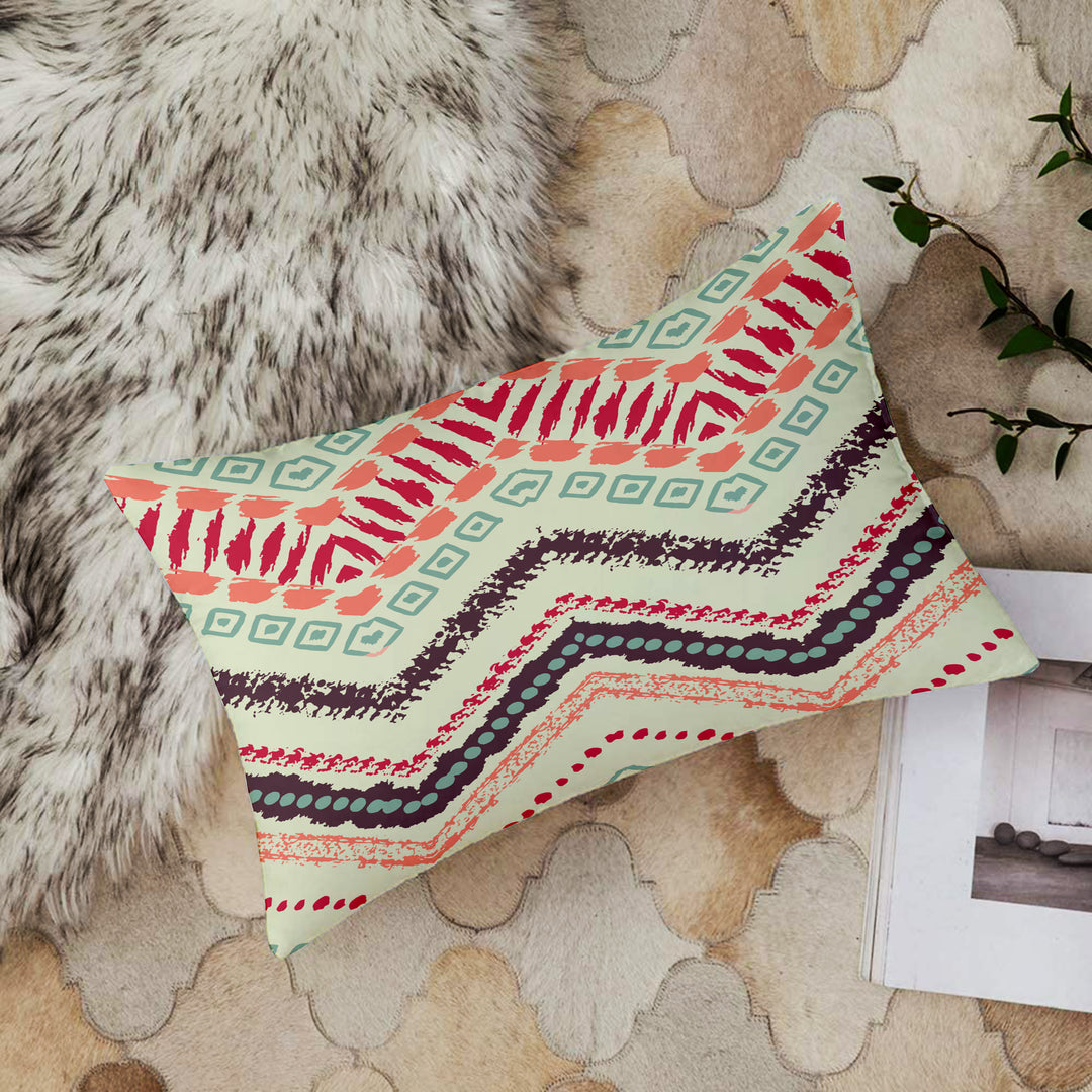 Yellow Geometrical Printed Canvas Cotton Rectangular Cushion Covers, Set of 2