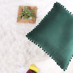 Load image into Gallery viewer, Velvet Cushion Covers Adorned With Pom Poms Set of 2, Green
