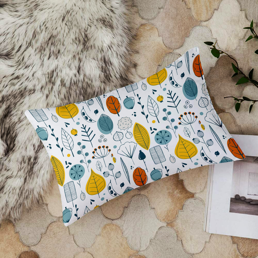 Multi-Color Leaf Printed Canvas Cotton Rectangular Cushion Covers, Set of 2