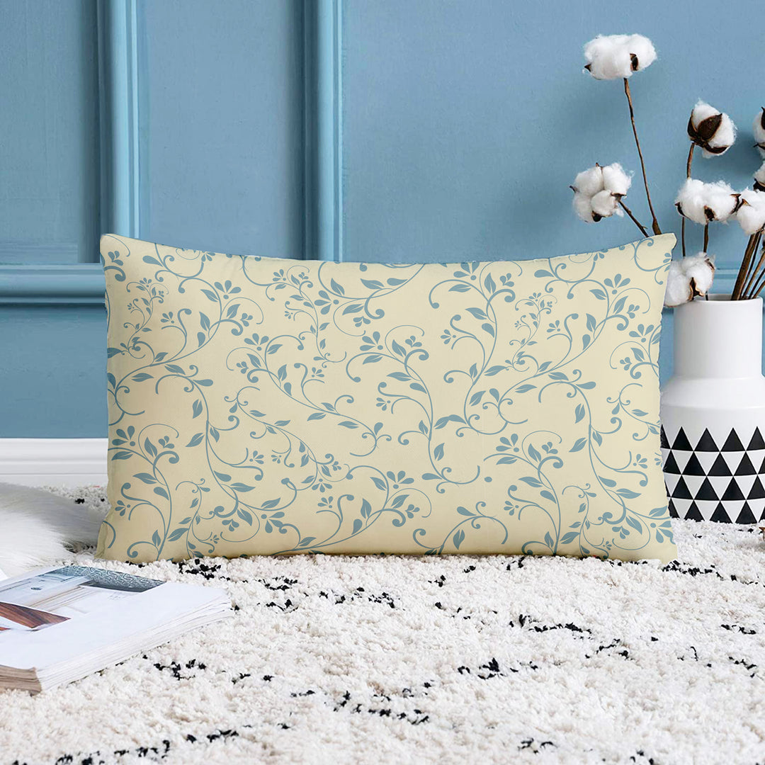 Teal Printed Canvas Cotton Rectangular Cushion Covers, Combo Set of 2 (12 x 18 Inches)