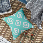 Load image into Gallery viewer, Teal Geometrical Ikat Ethnic Printed Cotton Canvas Cushion Covers, Set of 2 (24 x 24 Inches)