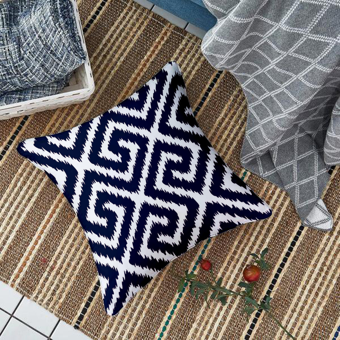 Ikat Blue Geometric Printed Cotton Canvas Cushion Cover Pack of 5