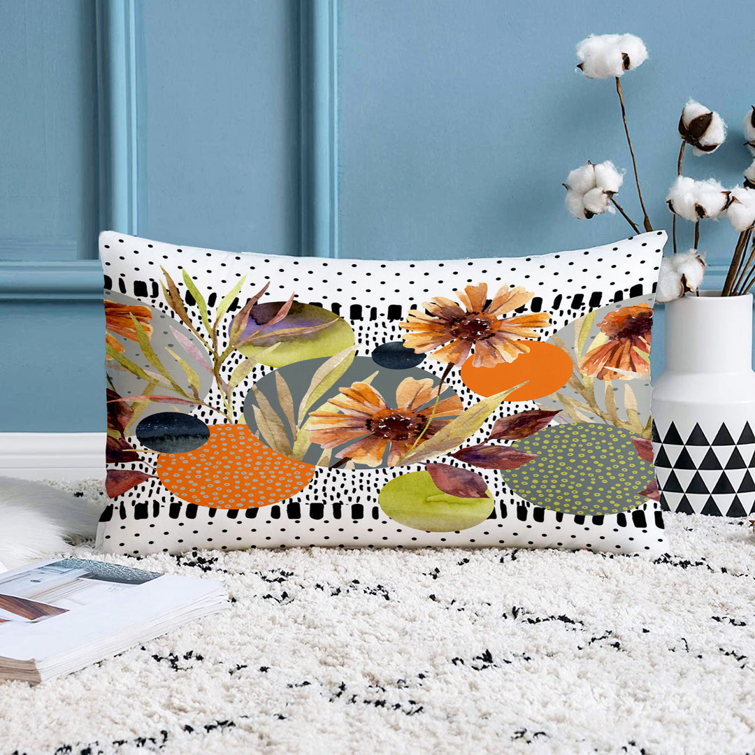 Multi-Color Tulip Printed Canvas Cotton Rectangular Cushion Covers, Set of 2