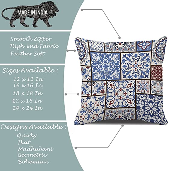 Ethnic Persian Art Box Printed Canvas Cotton Rectangular Cushion Covers, Set of 2 (24 x 24 Inches)