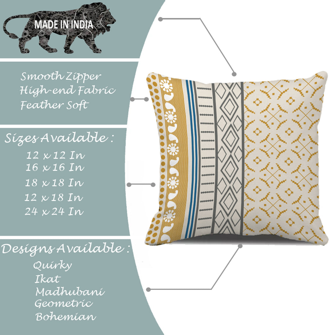 Geometrical Printed Canvas Cotton Cushion Covers, Set of 5
