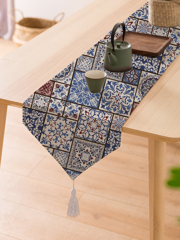 Ethnic Box Exotic Canvas Table Runner for a Summery Look With Tassel