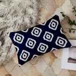 Load image into Gallery viewer, Ikat Blue Geometric Printed Cotton Canvas Rectangular Cushion Cover Pack of 2 ( 12 x 18 Inches )