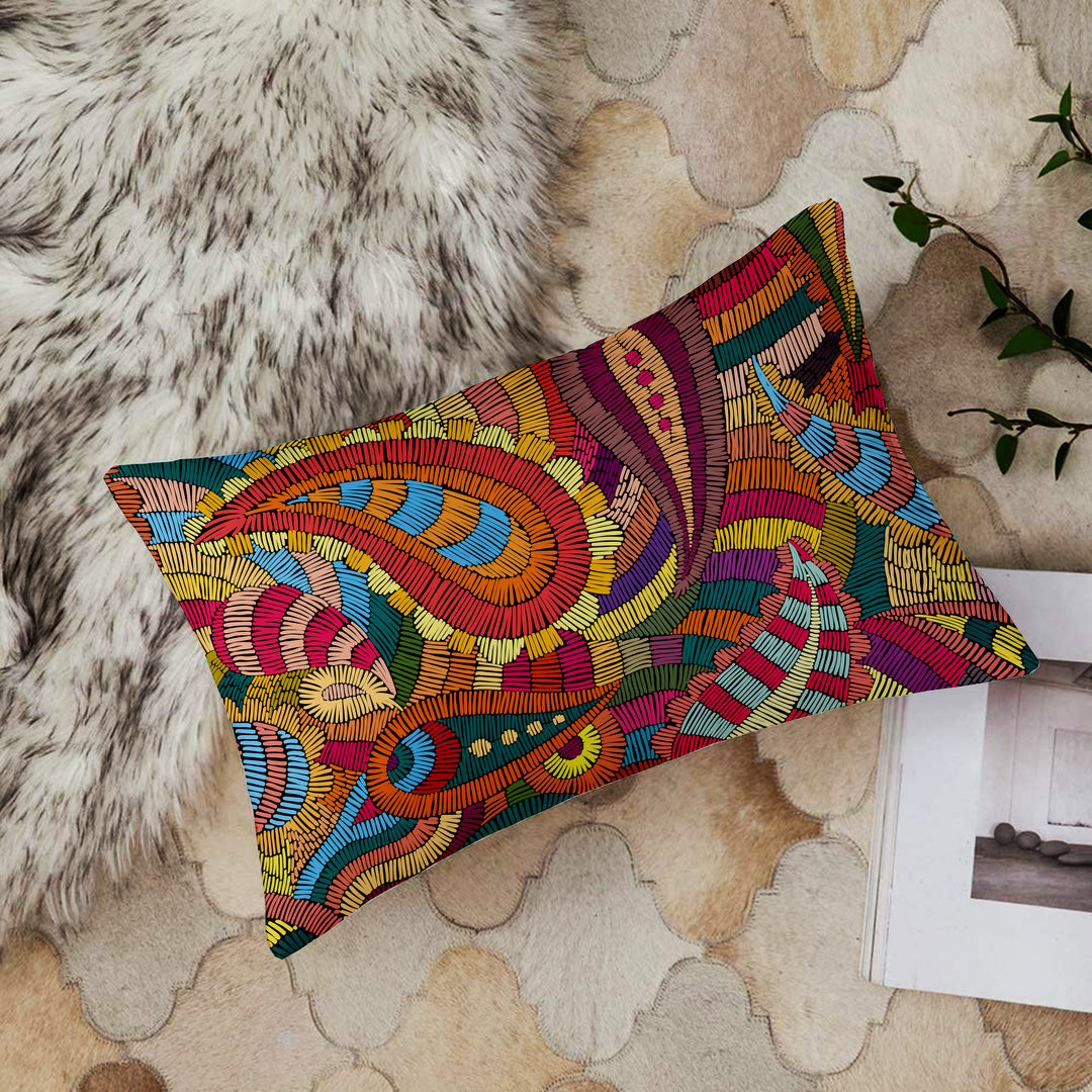 Abstract Printed Cotton Canvas Rectangular Cushion Covers, Set of 2 (12 x 18 Inches)
