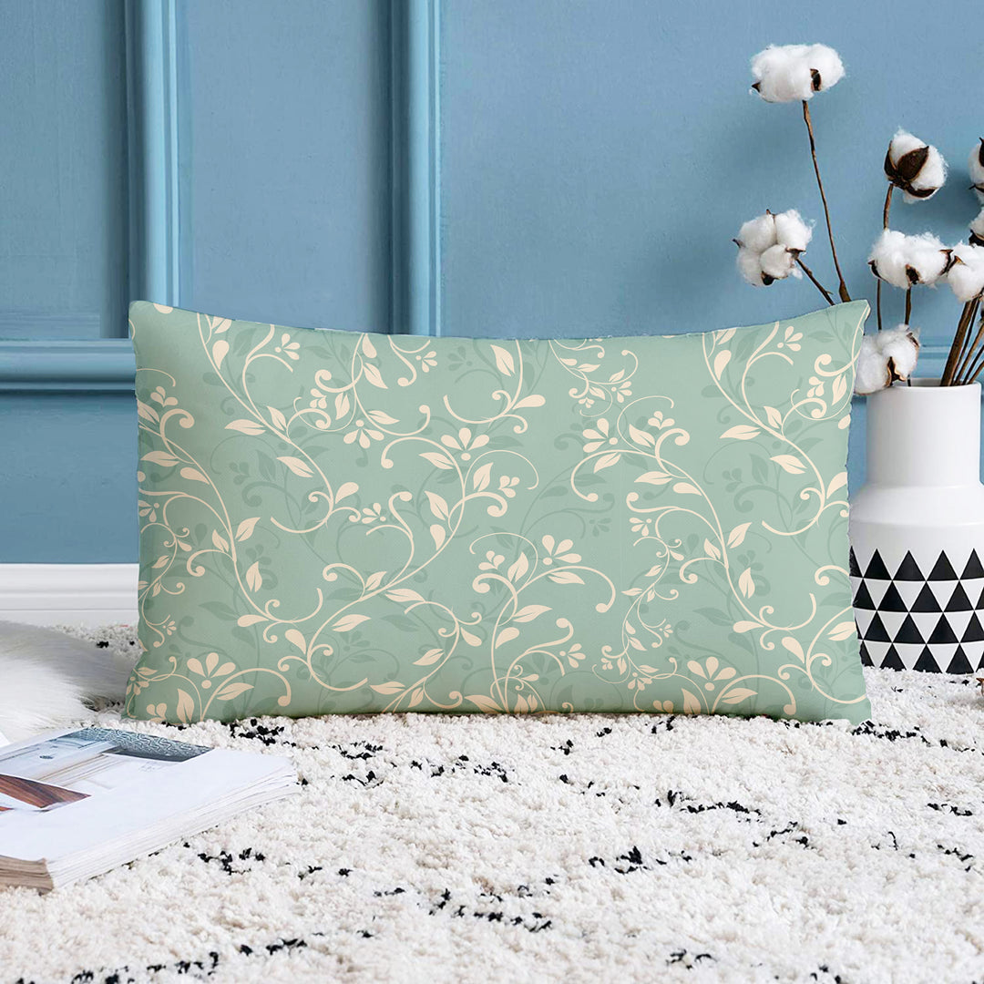 Teal Printed Canvas Cotton Rectangular Cushion Covers, Combo Set of 2 (12 x 18 Inches)