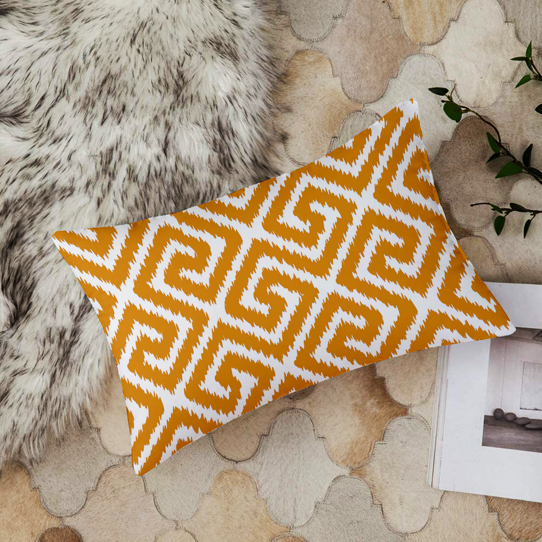 Geometrical Ikat Ethnic Printed Canvas Cotton Rectangular Cushion Covers, Set of 2 (12 x 18 Inches)
